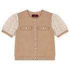 Girls Beige Logo Top, 1, hi-res