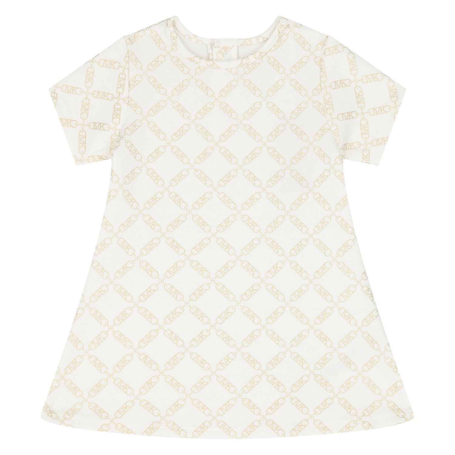Younger Girls Ivory & Gold Logo Dress, 1, hi-res