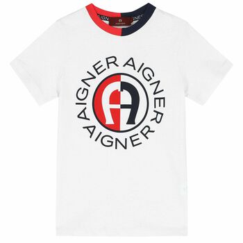 Boys White & Navy Logo T-Shirt