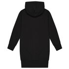 Girls Black Embellished Logo Hooded Dress, 2, hi-res