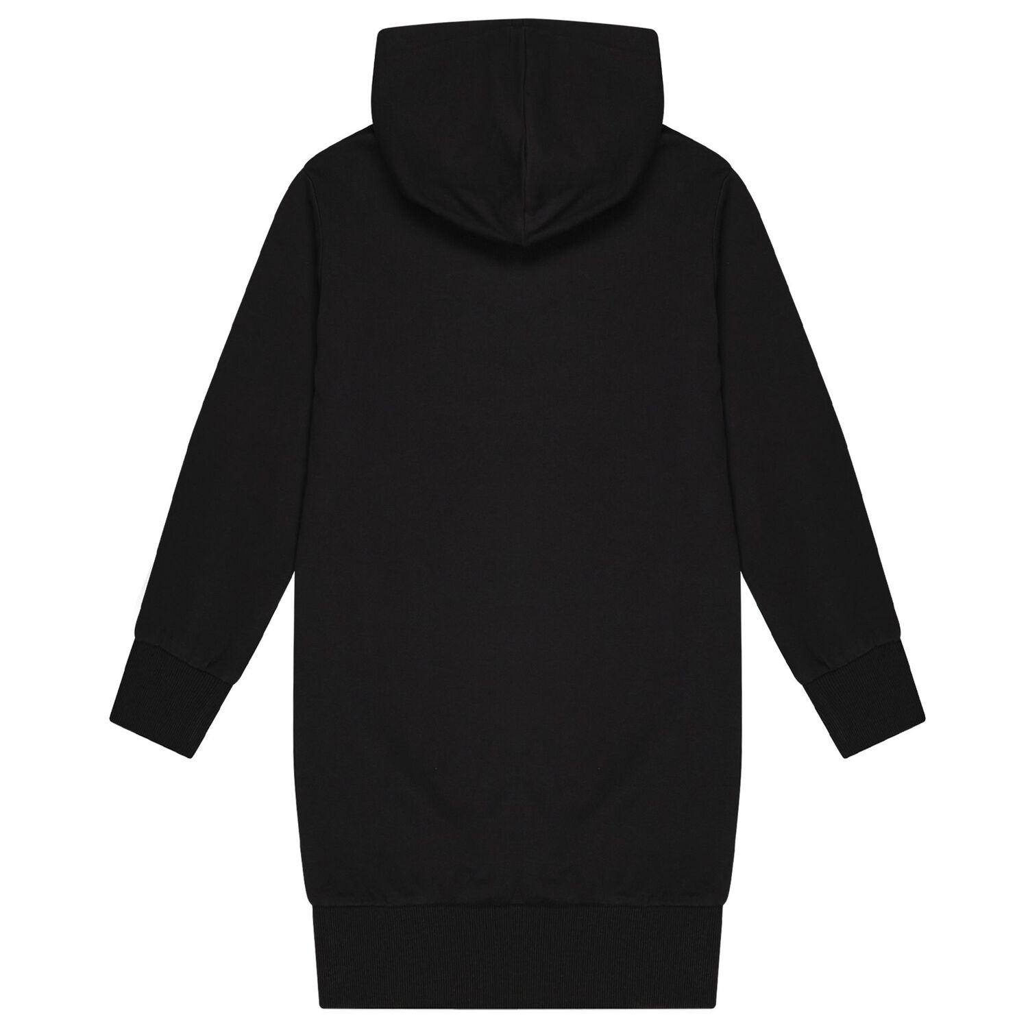 Girls Black Embellished Logo Hooded Dress, 2, hi-res