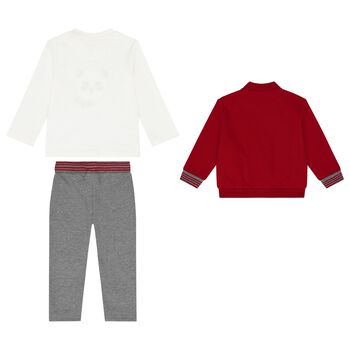 Younger Boys Red, White & Grey 3 Piece Tracksuit
