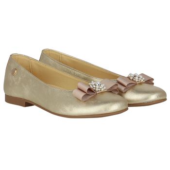 Girls Gold Ballerina Bow Shoes