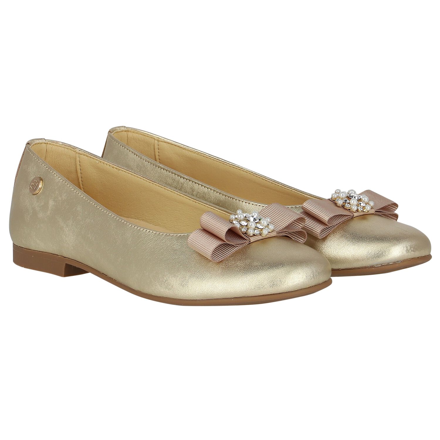 Girls Gold Ballerina Bow Shoes, 1, hi-res image number null