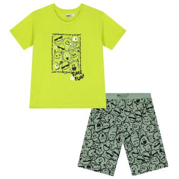 Boys Green Monsters Shorts Set