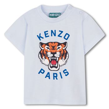Younger Boys Blue Tiger Logo T-Shirt