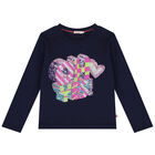 Girls Navy Blue Embellished Sequin Long Sleeve Top, 1, hi-res