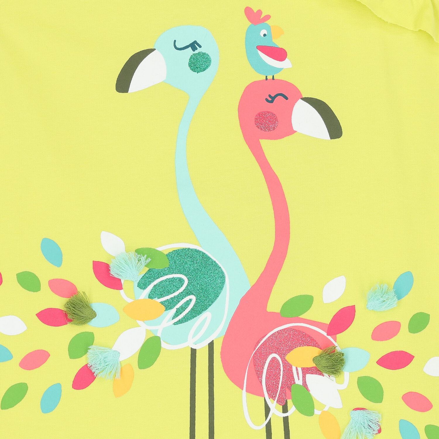 Girls Green Flamingo Dress, 2, hi-res