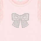 Girls Pink Diamante Bow Top, 1, hi-res