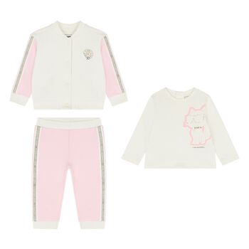 Younger Girls White & Pink Tracksuit Set (3 Piece)
