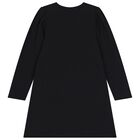 Girls Black Teddy Bear Logo Dress, 2, hi-res