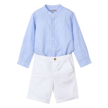 Boys Blue & White Striped Shorts Set