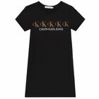 Girls Black & Gold Logo Dress, 1, hi-res
