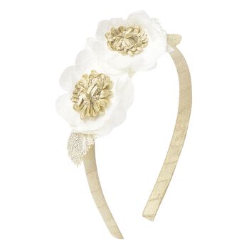Girls Gold & White Flower Headband