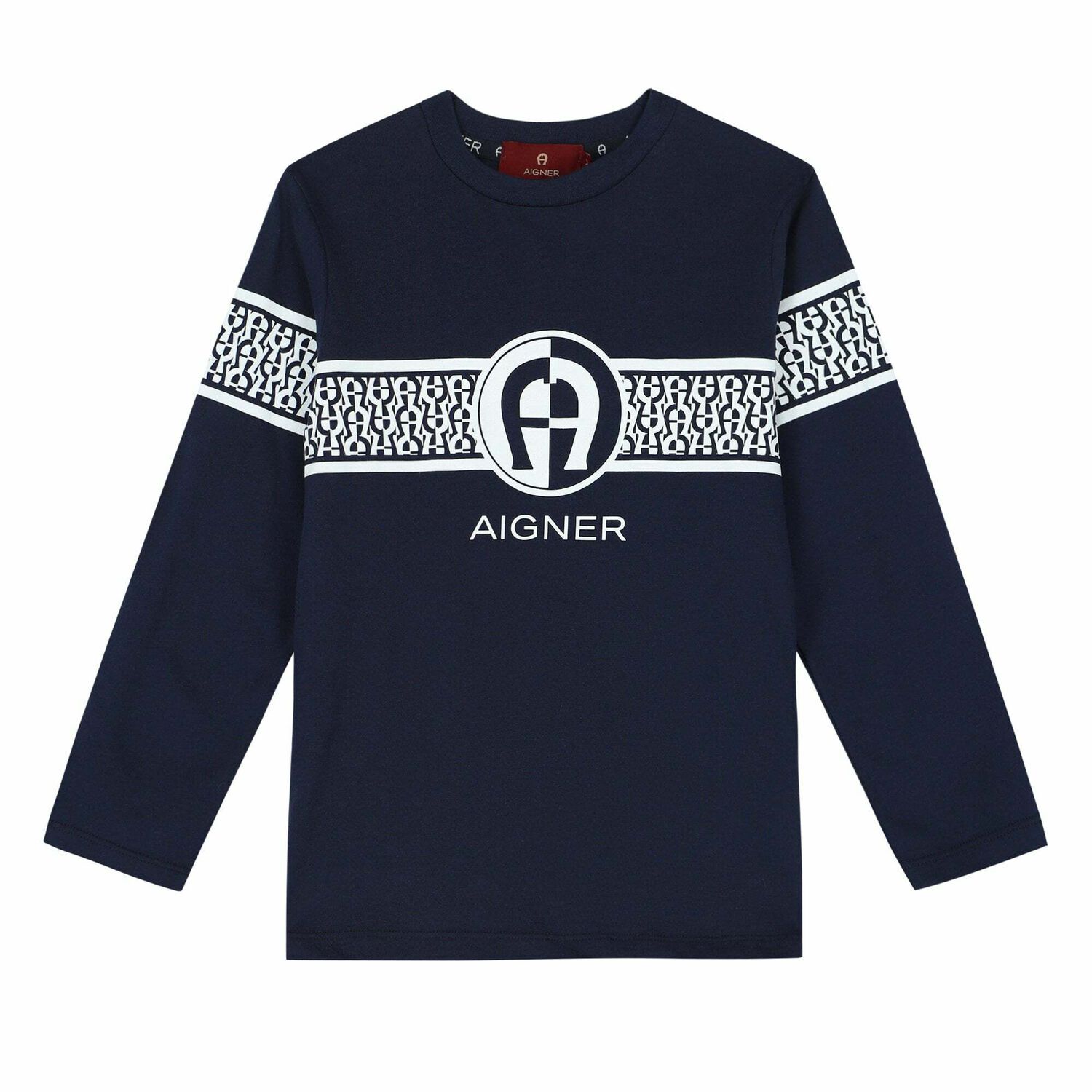 Boys Navy Logo Long Sleeve Top, 2, hi-res