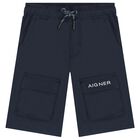 Boys Navy Blue Logo Shorts, 3, hi-res