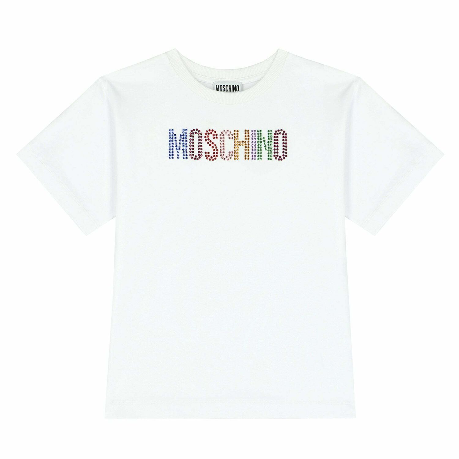 Girls White Diamante Logo T-Shirt, 1, hi-res