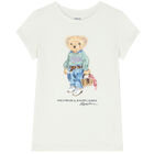 Girls White Bear Logo T-Shirt, 1, hi-res