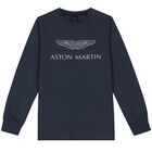 Boys Navy Logo Long Sleeve Top, 1, hi-res