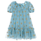 Girls Blue & Gold Hearts Dress, 1, hi-res