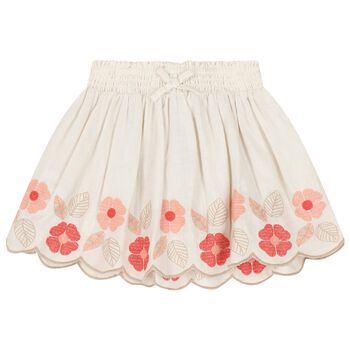 Girls White & Pink Embroidered Skirt