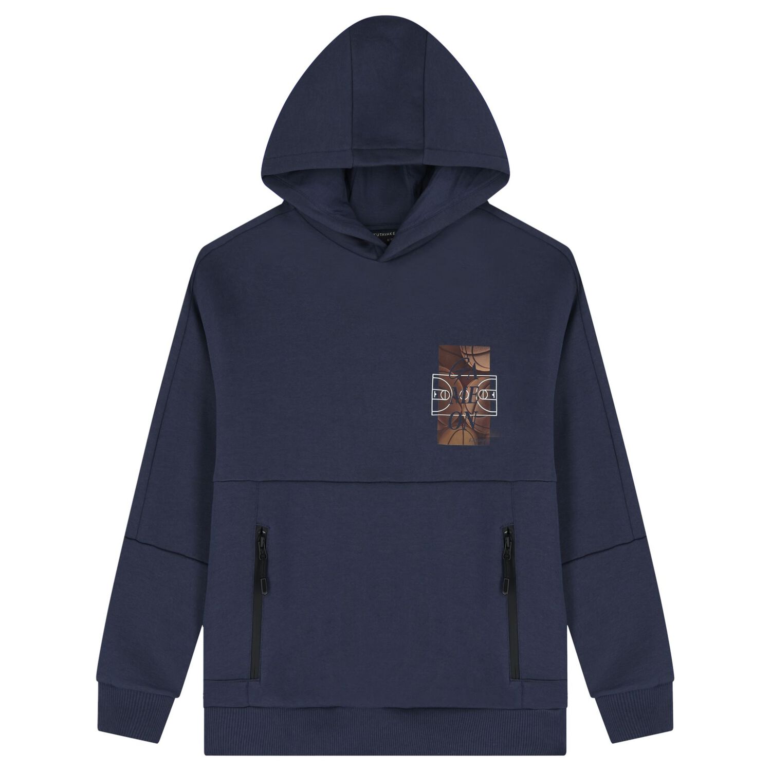 Boys Navy Blue Printed Hooded Top, 1, hi-res