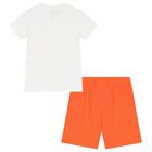 Boys White & Orange Logo Shorts Set, 1, hi-res