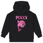 Girls Black Pesci Logo Hooded Top, 1, hi-res