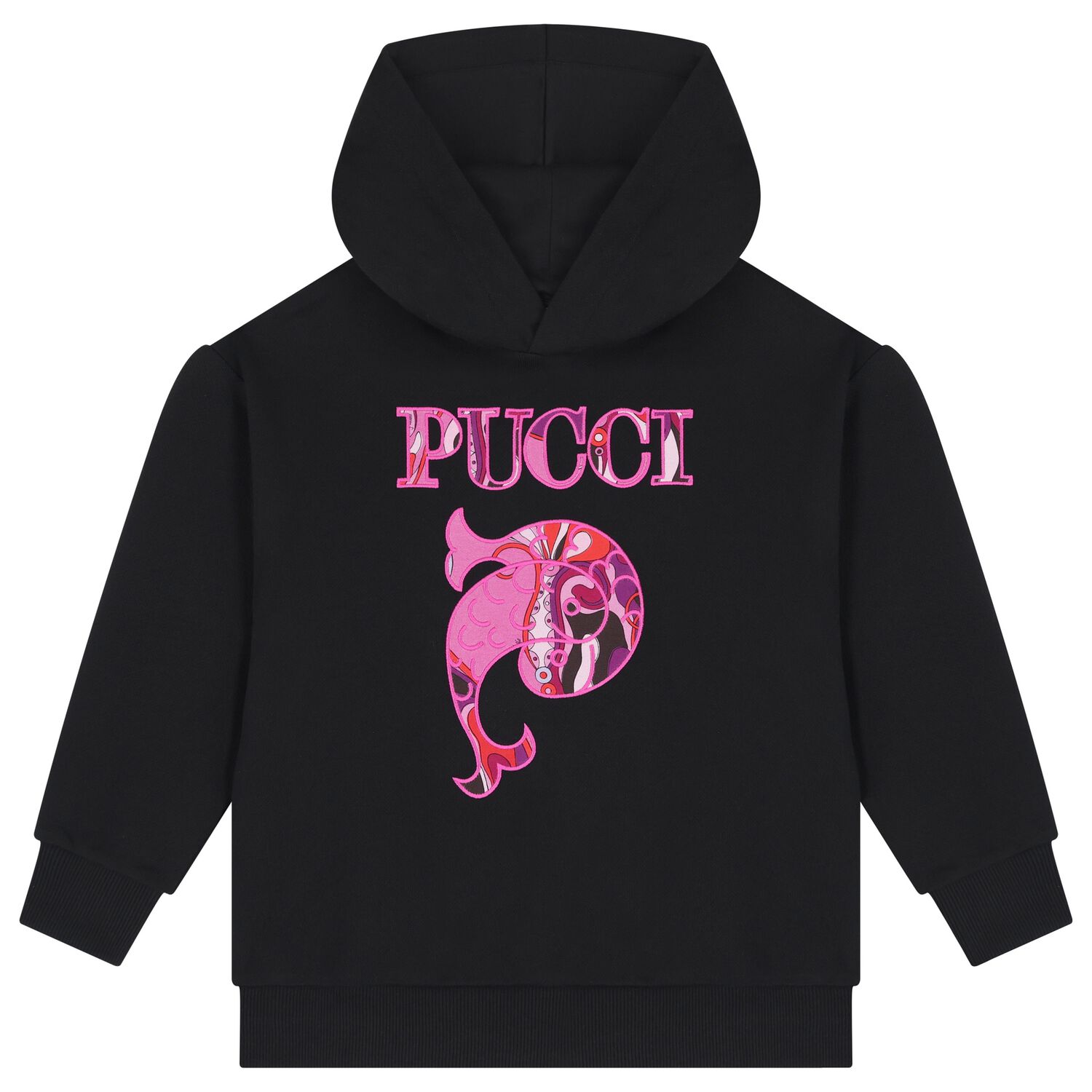 Girls Black Pesci Logo Hooded Top, 1, hi-res