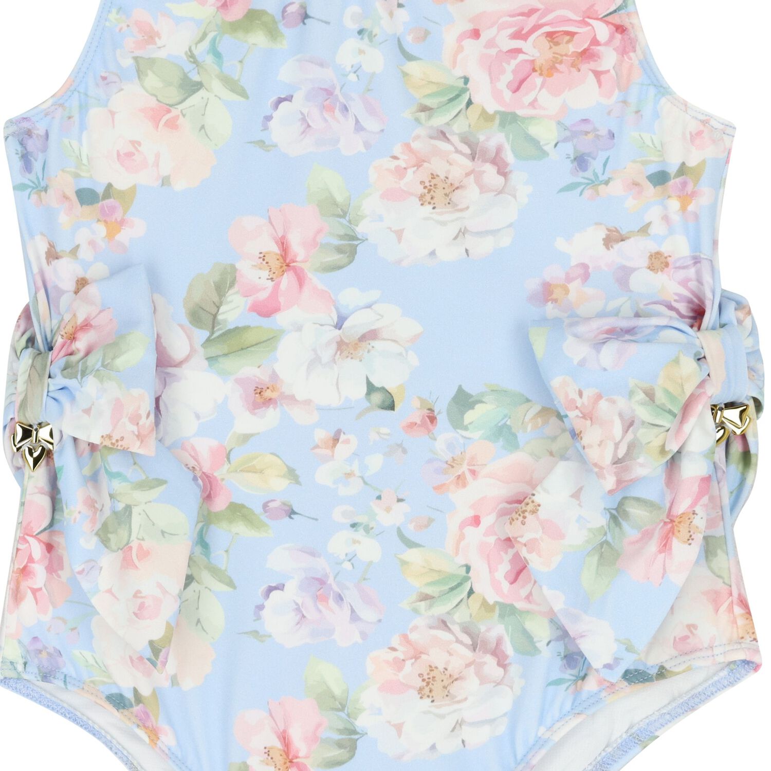 Girls Blue Floral Swimsuit, 2, hi-res