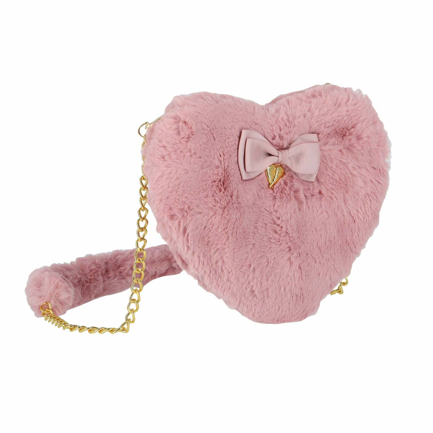 Girls Pink Heart Fur Hand Bag, 1, hi-res