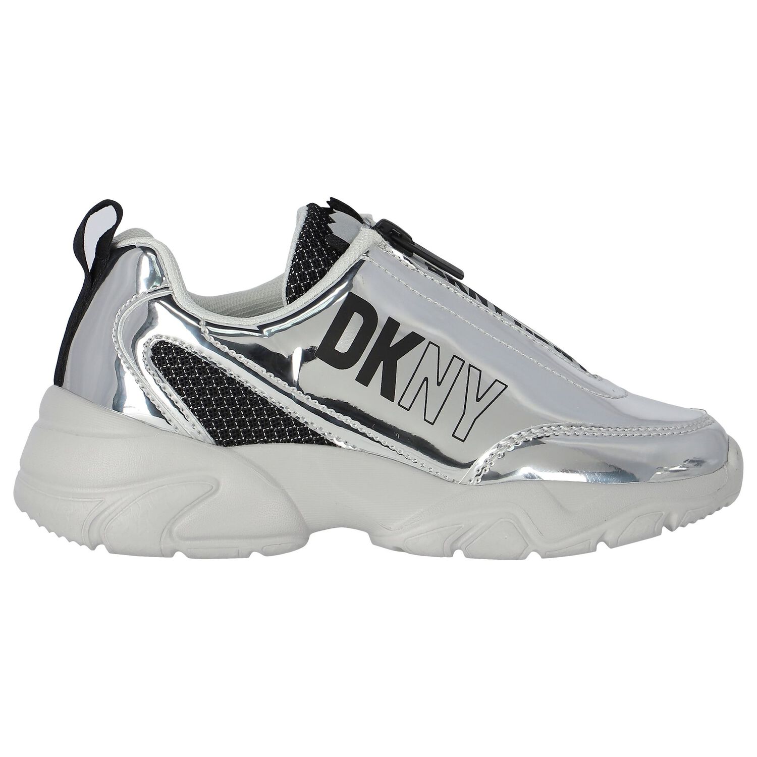 Girls White & Silver Logo Trainers, 1, hi-res