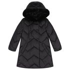 Girls Black Zig Zag Quilted Puffer Coat, 1, hi-res