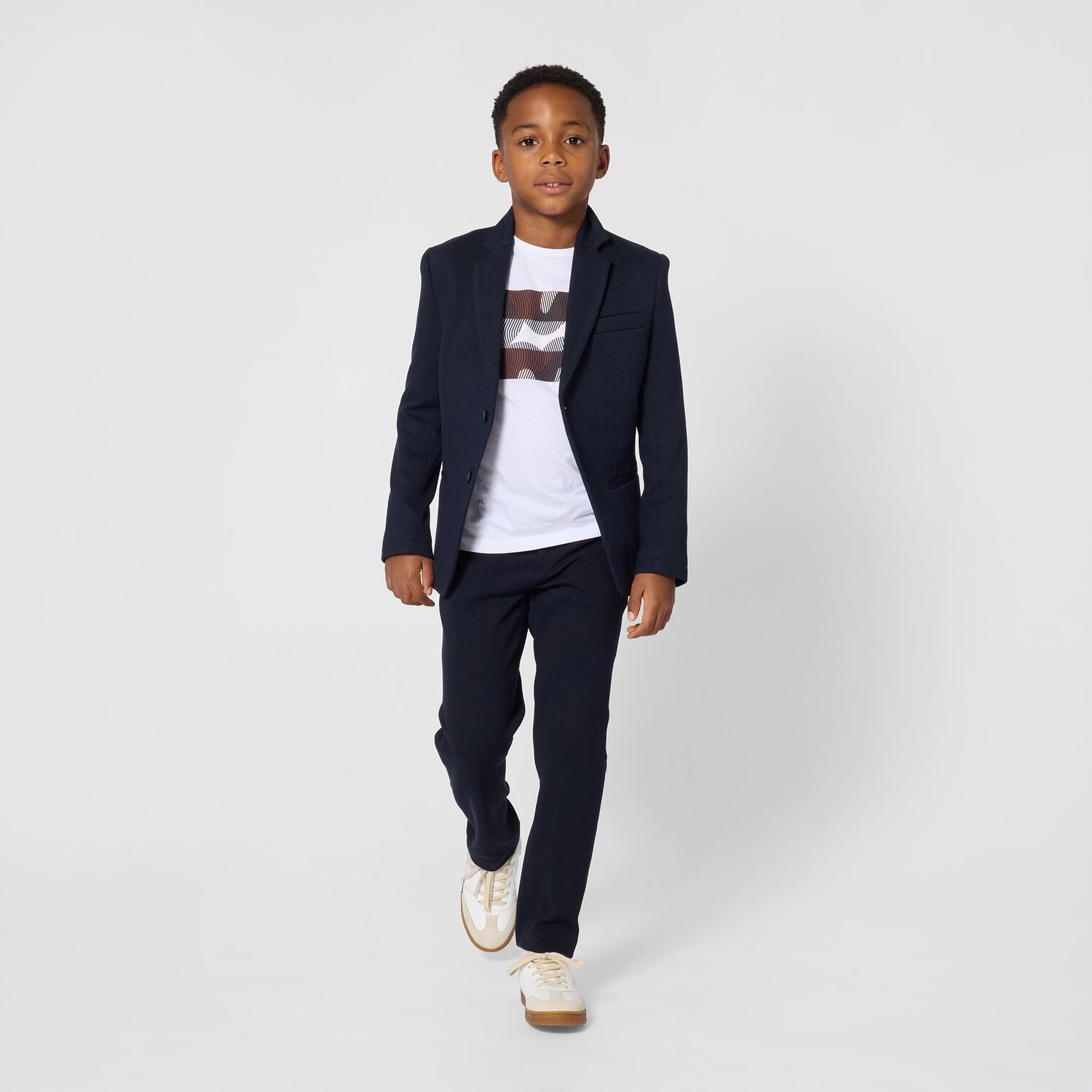 Boys White Logo Long Sleeve Top, 2, hi-res