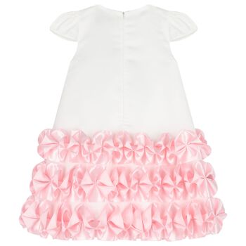 Girls White & Pink Ruched Dress