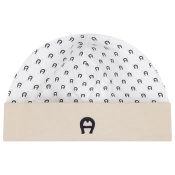 Baby Boys Beige & White Logo Hat