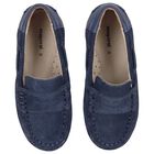Younger Boys Blue Suede Leather Moccasins, 3, hi-res