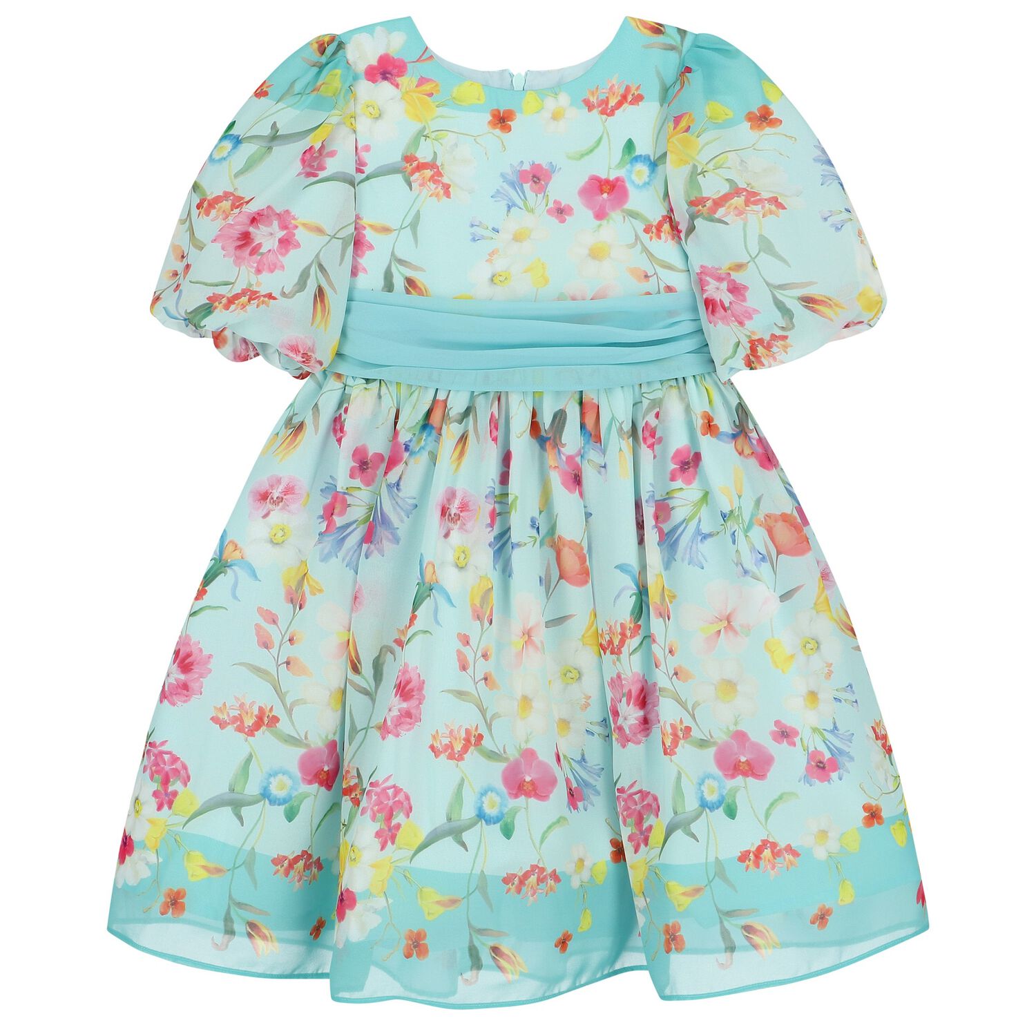 Girls Aqua Floral Chiffon Dress, 1, hi-res image number null