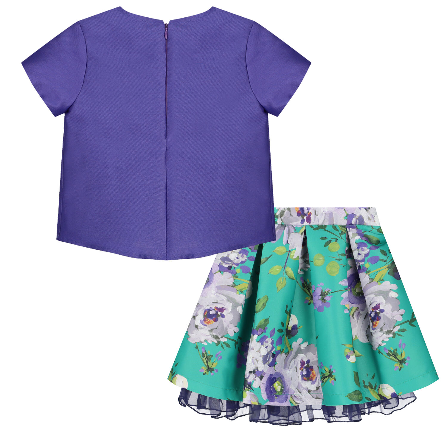 Girls Purple & Green Floral Skirt Set, 1, hi-res