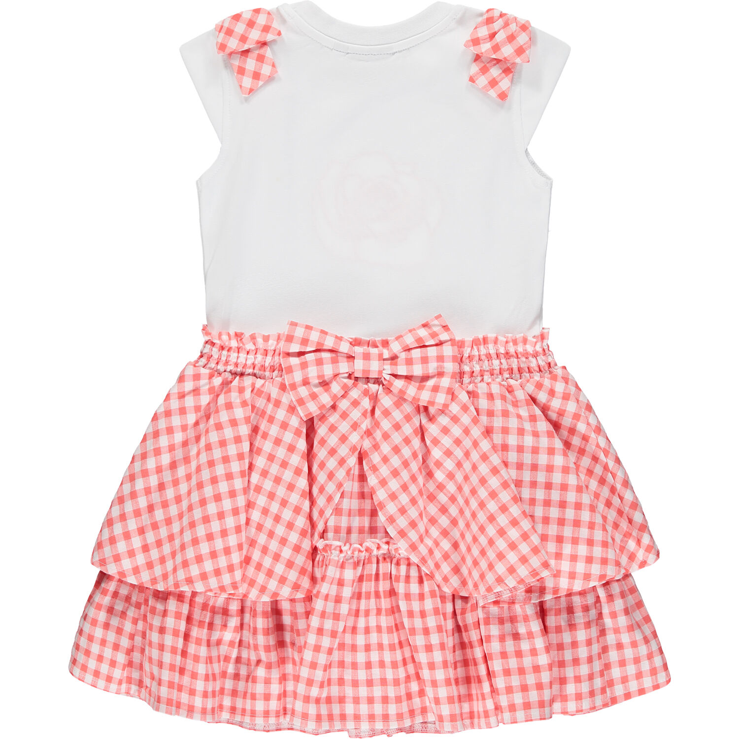 Girls White & Coral Rose Dress, 1, hi-res