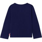 Girls Navy Logo Long Sleeve Top, 2, hi-res