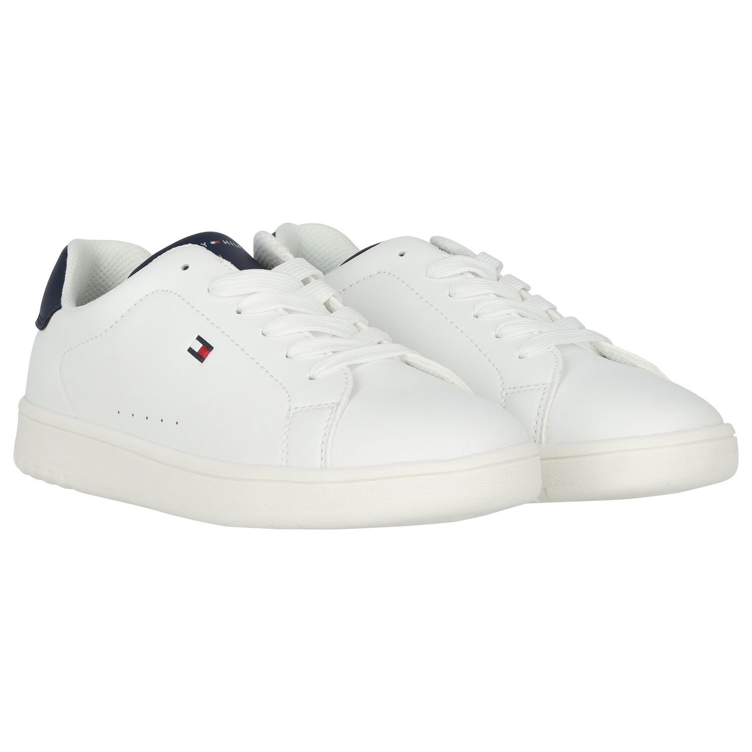 Boys White & Blue Logo Leather Trainers, 1, hi-res
