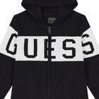 Boys Black & White Logo Knitted Hooded Zip Up Top, 1, hi-res