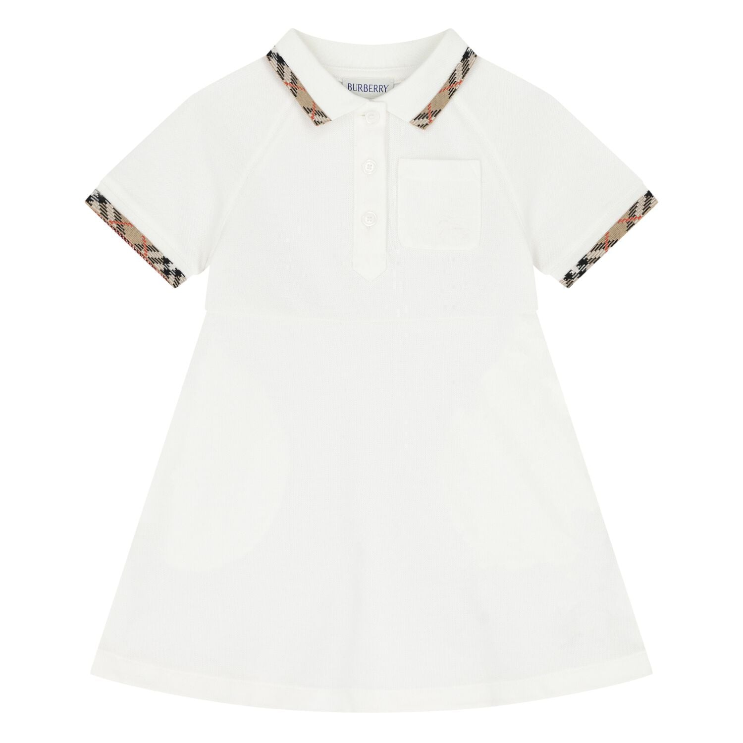 Younger Girls White Check Polo Dress, 1, hi-res