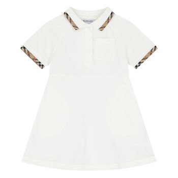 Younger Girls White Check Polo Dress