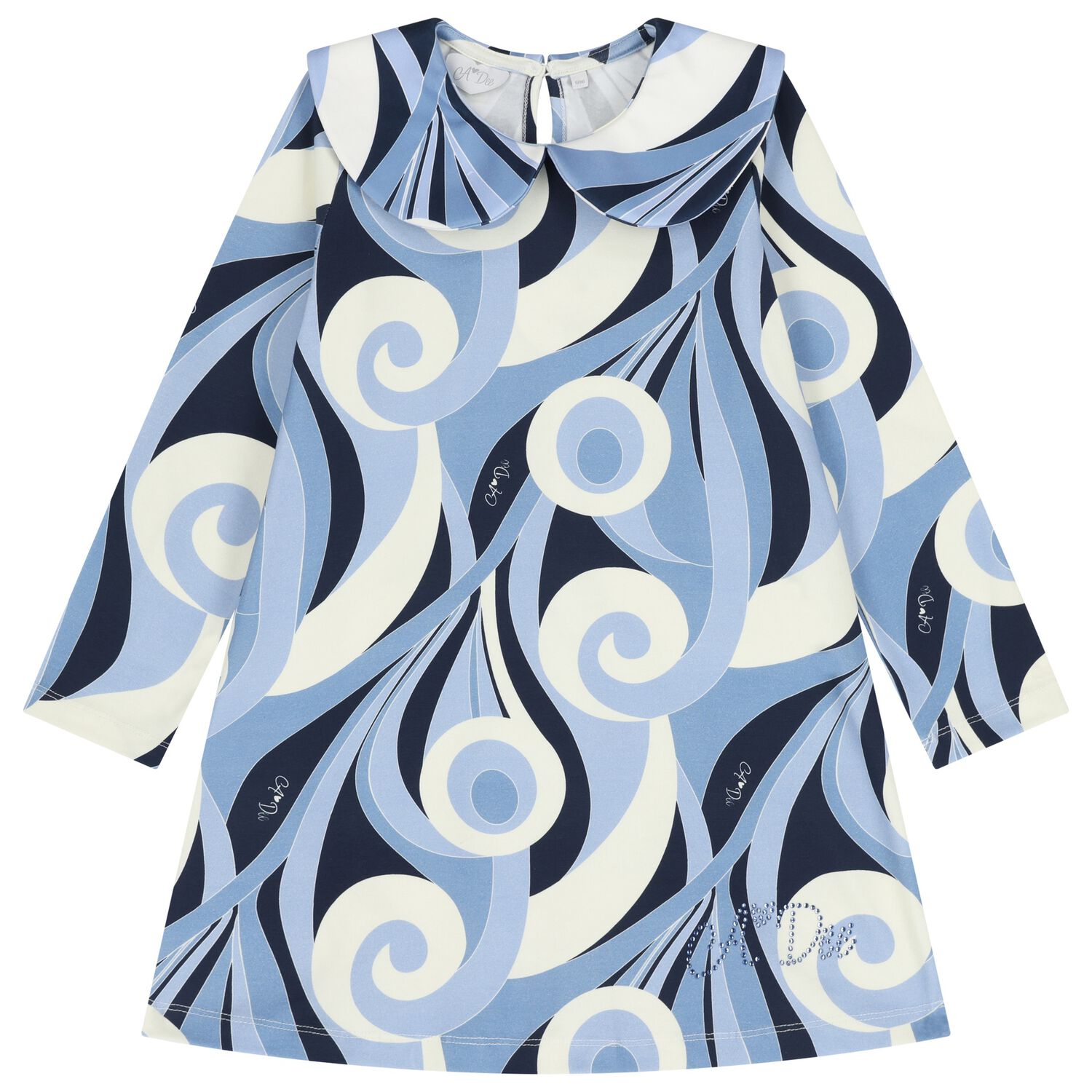 Girls Blue Logo Swirl Dress, 1, hi-res