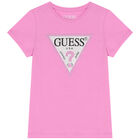 Girls Pink Diamante Logo T-Shirt, 1, hi-res