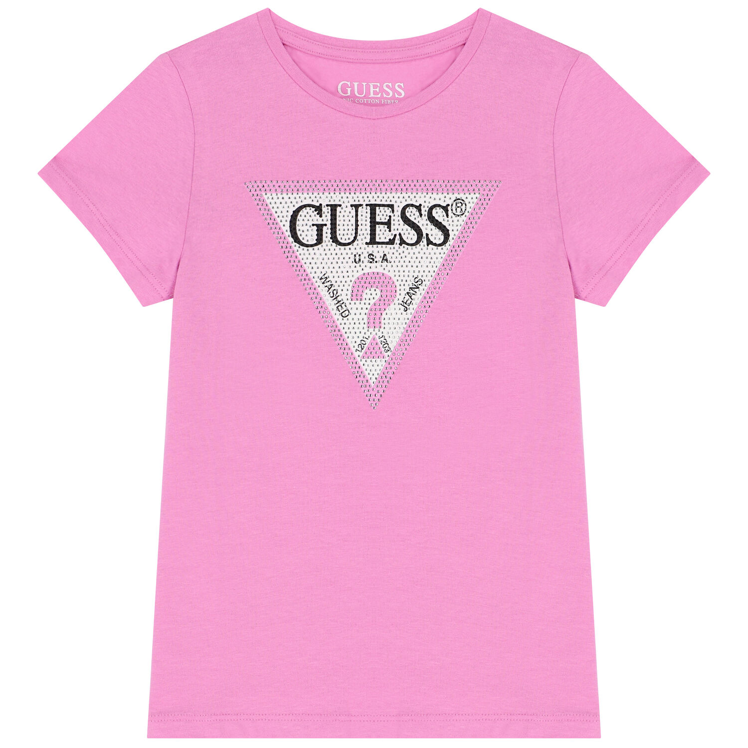 Girls Pink Diamante Logo T-Shirt, 1, hi-res