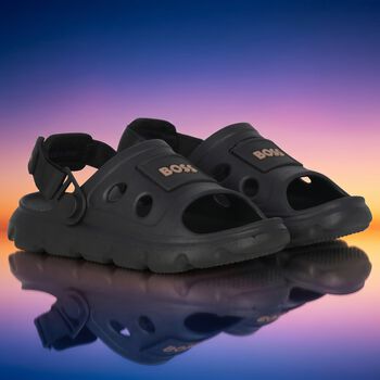 Boys Black Logo Sandals