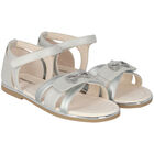 Girls Metallic Silver Diamante Sandals, 2, hi-res